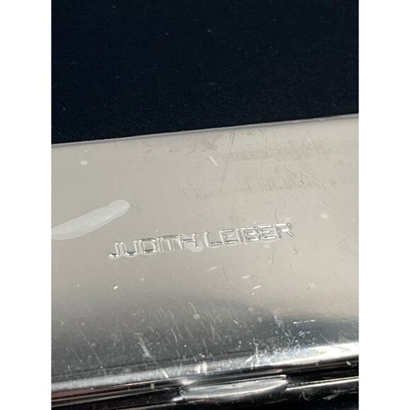 JUDITH LEIBER Compact Mirror Slim Pocket Austria Crystal Green Blue Dots Silver - Picture 9 of 11